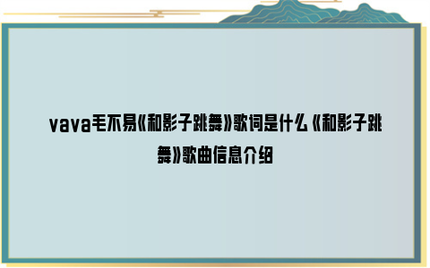 vava毛不易《和影子跳舞》歌词是什么 《和影子跳舞》歌曲信息介绍