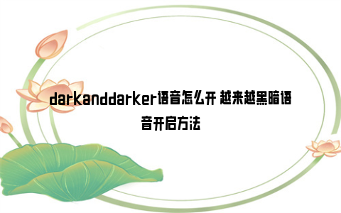 darkanddarker语音怎么开 越来越黑暗语音开启方法