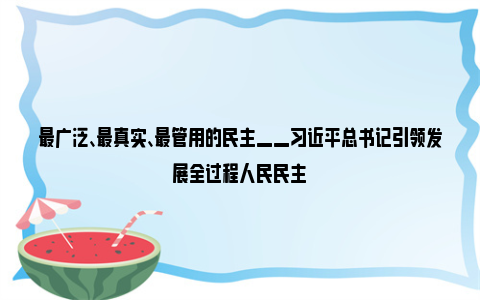 最广泛、最真实、最管用的民主——习近平总书记引领发展全过程人民民主