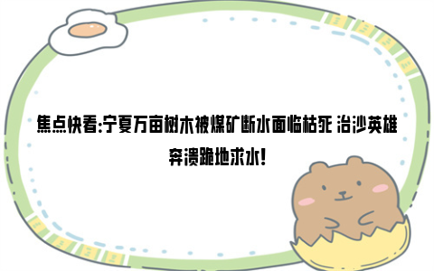 焦点快看：宁夏万亩树木被煤矿断水面临枯死 治沙英雄奔溃跪地求水！