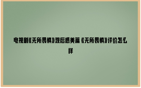 电视剧《无所畏惧》观后感美篇 《无所畏惧》评价怎么样