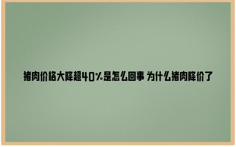 猪肉价格大降超40%是怎么回事 为什么猪肉降价了