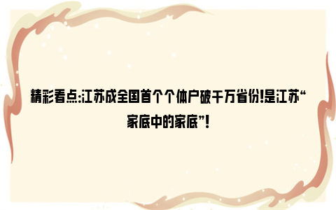 精彩看点：江苏成全国首个个体户破千万省份！是江苏“家底中的家底”！