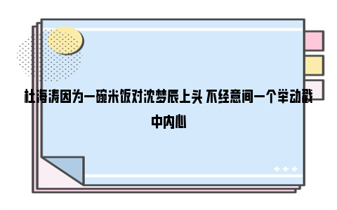 杜海涛因为一碗米饭对沈梦辰上头 不经意间一个举动戳中内心