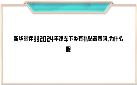 新华时评|​2024年汽车下乡有补贴政策吗，为什么呢