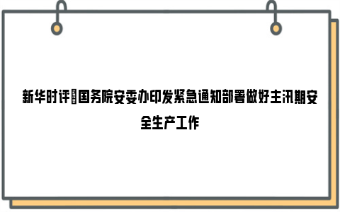 新华时评|国务院安委办印发紧急通知部署做好主汛期安全生产工作