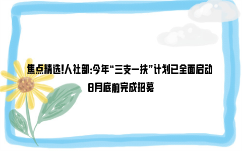 焦点精选！人社部：今年“三支一扶”计划已全面启动 8月底前完成招募