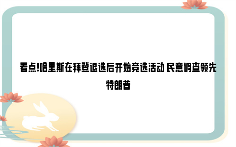 看点!哈里斯在拜登退选后开始竞选活动 民意调查领先特朗普