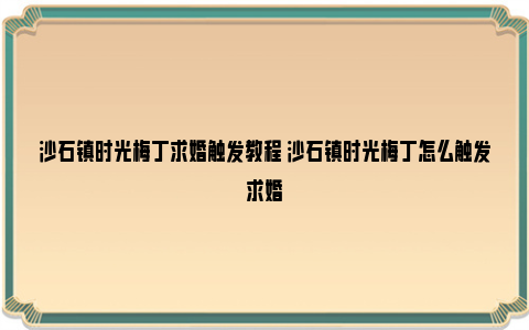 沙石镇时光梅丁求婚触发教程 沙石镇时光梅丁怎么触发求婚