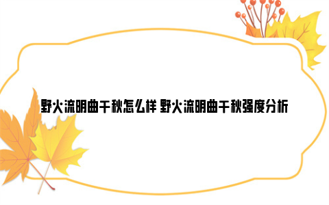 野火流明曲千秋怎么样 野火流明曲千秋强度分析