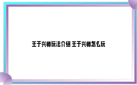 王于兴师玩法介绍 王于兴师怎么玩